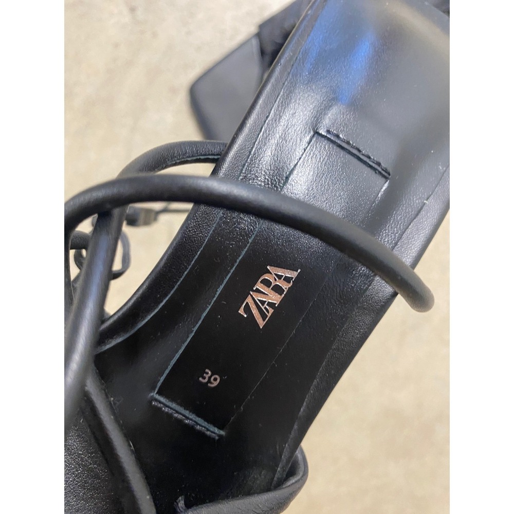 Zara Strappy Heeled Sandals Womens 39 US 8 Black Leather Square Toe Stiletto New - Picture 4 of 8